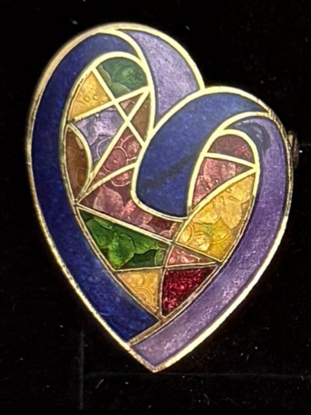 Vintage, colorful Heart-Shaped Cloisonné Enamel Brooch pin